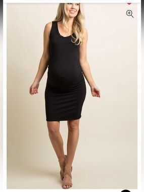 Classic Black Sleeveless Maternity Scoop Neck Dress